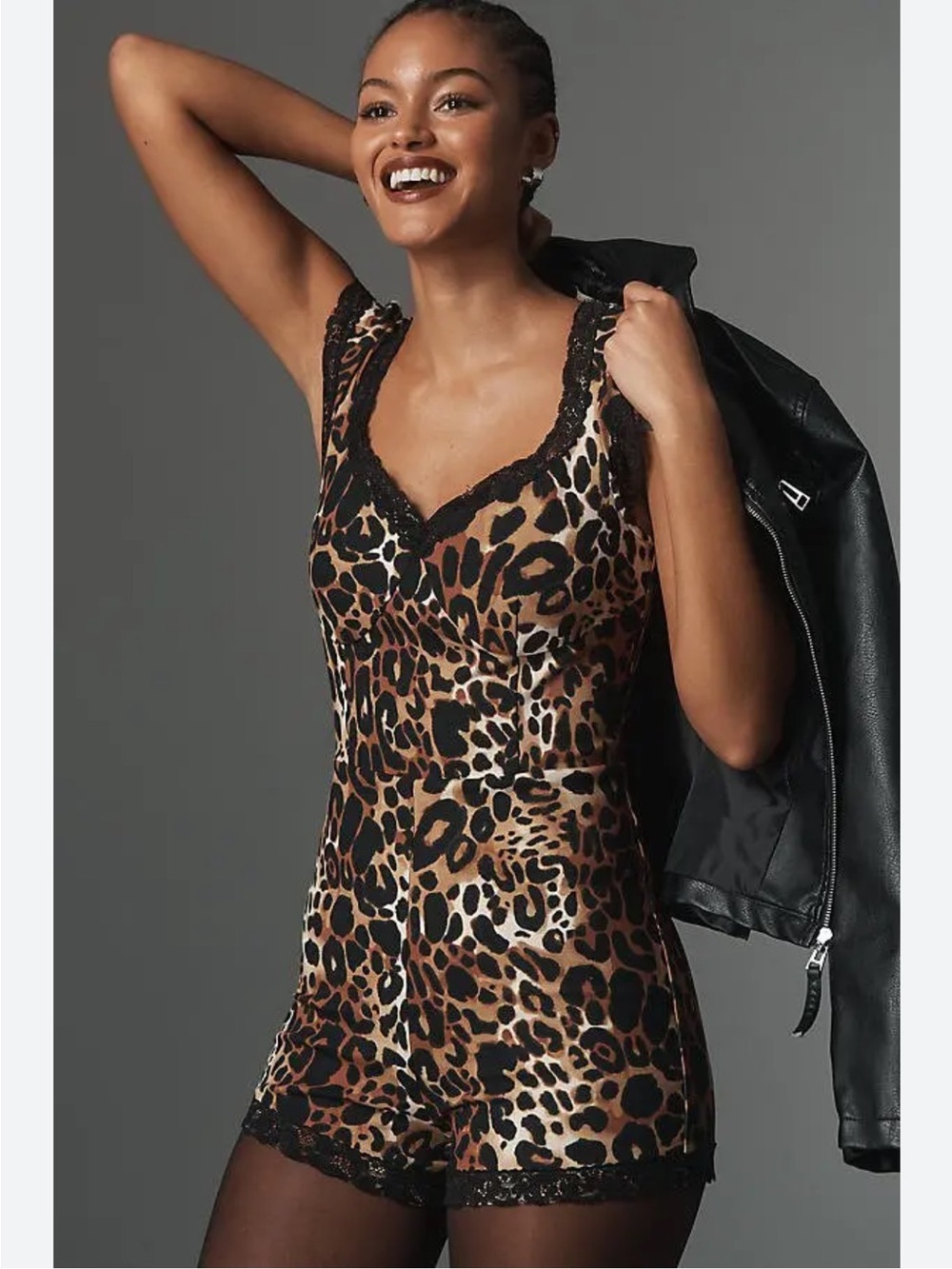 NWT Maeve Anthropologie Leopard Lace-Trim Romper Size Small